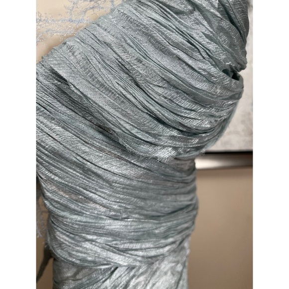 MARIA LUCIA HOHAN Jolie Strapless Lace Ruched Draped Silk Blue Maxi Dress Sz 2 - Picture 7 of 14